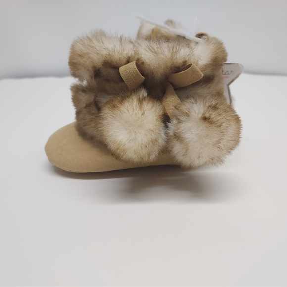 Tan Fur Pom Pom Infant Boots - Picture 1 of 5